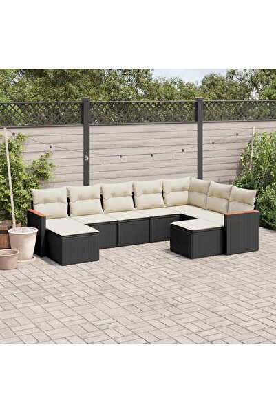 vidaxl Set mobilier de gradina cu perne, 9 piese, negru, poliratan