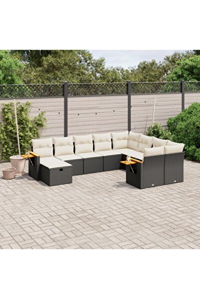 vidaxl Set canapele de gradina cu perne, 10 piese, negru, poliratan