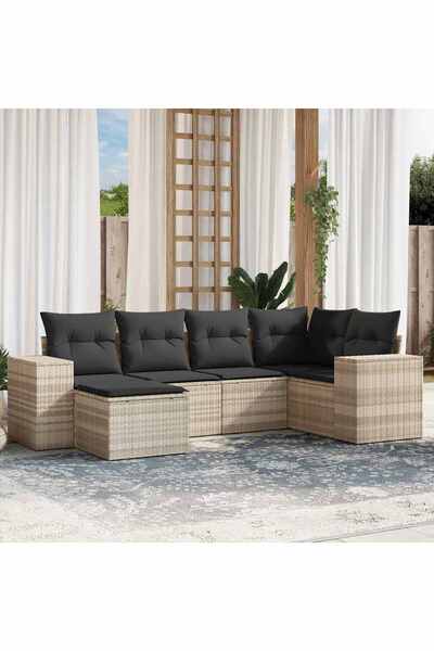 vidaxl Set canapele de gradina cu perne, 6 piese gri deschis poliratan
