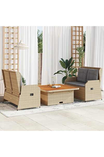 vidaxl Set mobilier de gradina cu perne, 3 piese, bej, poliratan