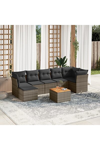 vidaxl Set canapele de gradina cu perne, 8 piese, gri, poliratan