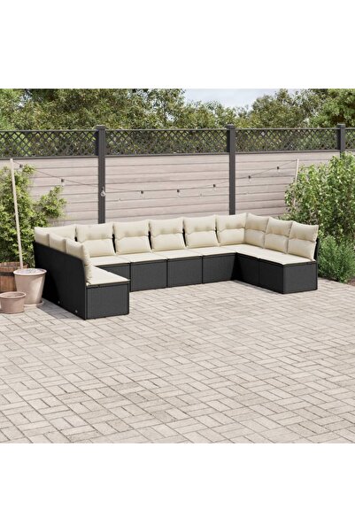 vidaxl Set canapele de gradina cu perne, 10 piese, negru, poliratan