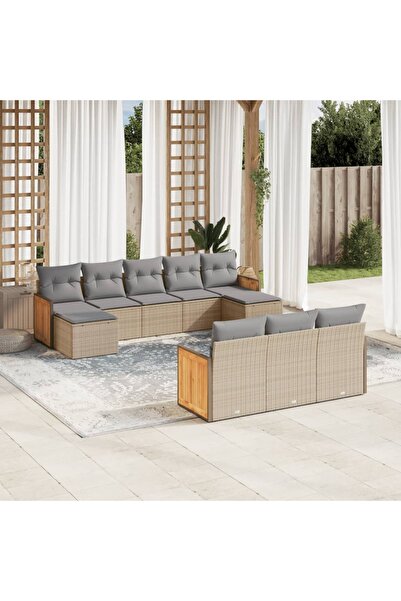 vidaxl Set canapele de gradina cu perne, 10 piese, bej, poliratan