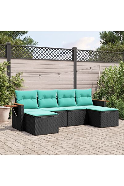 vidaxl Set canapele de gradina cu perne, 6 piese, negru, poliratan