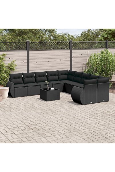 vidaxl Set canapele de gradina cu perne, 11 piese, negru, poliratan