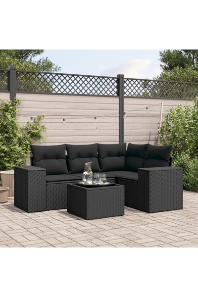vidaxl Set mobilier de gradina cu perne, 5 piese, negru, poliratan