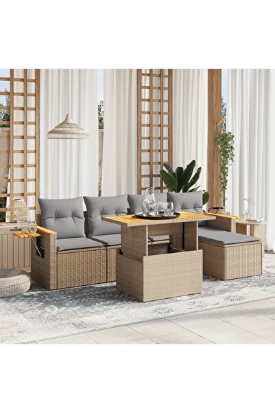 vidaxl Set canapele de gradina cu perne, 6 piese, bej, poliratan