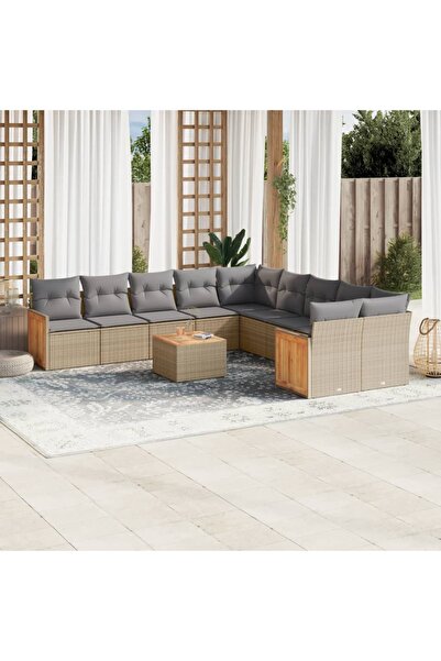 vidaxl Set canapele de gradina cu perne, 11 piese, bej, poliratan
