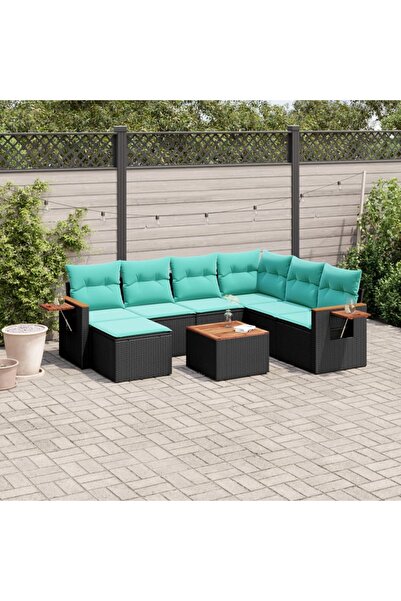 vidaxl Set mobilier de gradina cu perne, 8 piese, negru, poliratan