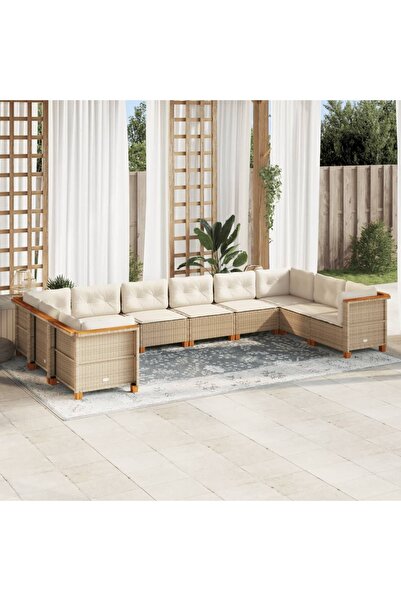 vidaxl Set canapele de gradina cu perne, 10 piese, bej, poliratan