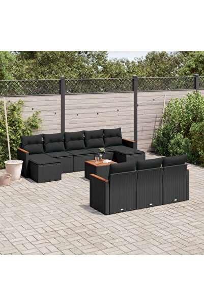 vidaxl Set canapele de gradina cu perne, 11 piese, negru, poliratan