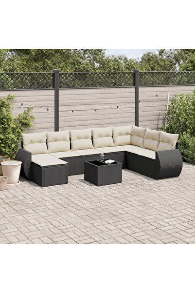 vidaxl Set mobilier de gradina cu perne, 9 piese, negru, poliratan
