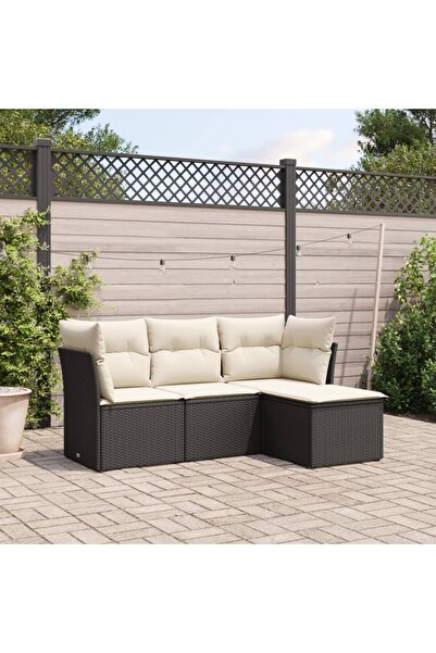 vidaxl Set mobilier de gradina cu perne, 4 piese, negru, poliratan