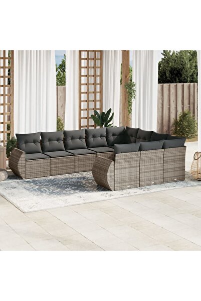 vidaxl Set mobilier de gradina cu perne, 10 piese, gri, poliratan