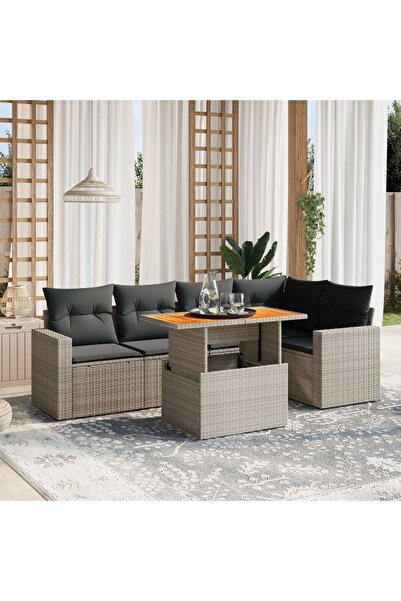 vidaxl Set mobilier gradina cu perne, 6 piese, gri, poliratan