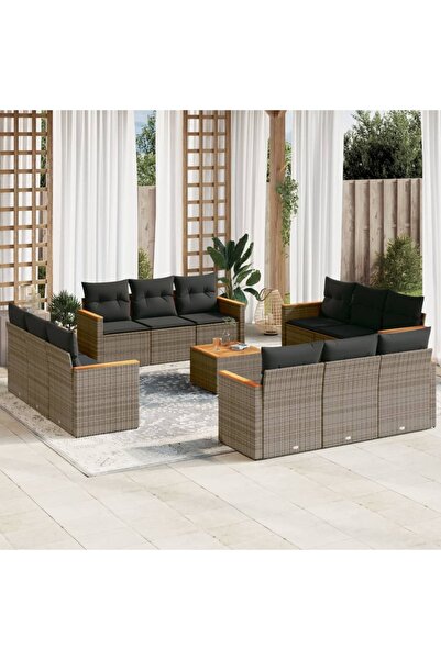 vidaxl Set mobilier de gradina cu perne, 13 piese, gri, poliratan