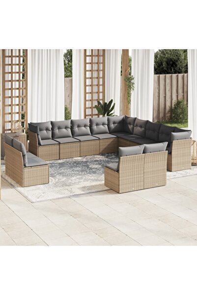 vidaxl Set canapele de gradina, 13 piese, cu perne, bej, poliratan