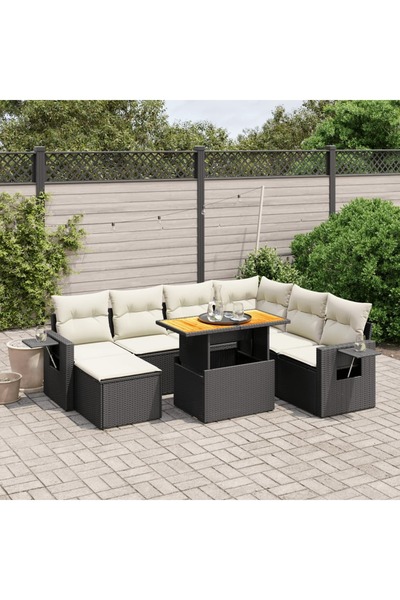 vidaxl Set mobilier de gradina cu perne, 8 piese, negru, poliratan