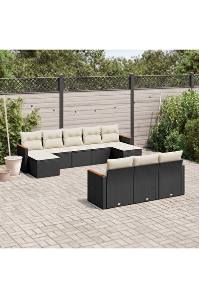 vidaxl Set canapele de gradina cu perne, 10 piese, negru, poliratan