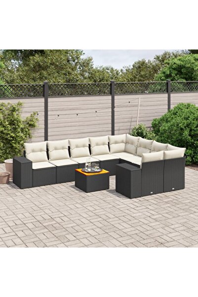 vidaxl Set canapele de gradina cu perne, 10 piese, negru, poliratan