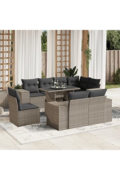 vidaxl Set canapele de gradina cu perne, 9 piese gri deschis poliratan