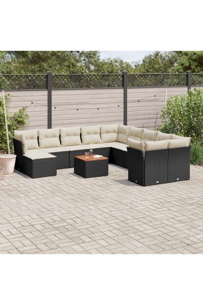 vidaxl Set canapele de gradina, 12 piese, cu perne, negru, poliratan