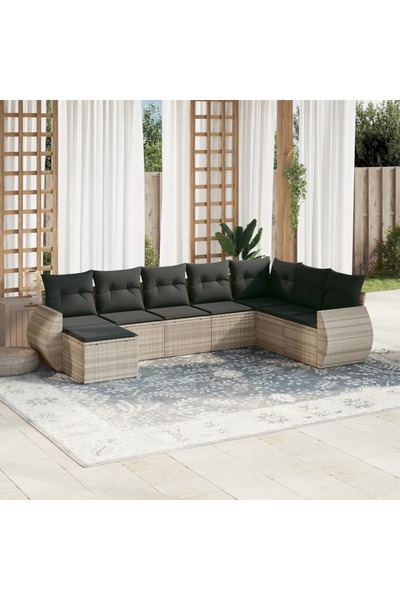 vidaxl Set mobilier de gradina cu perne, 8 piese gri deschis poliratan