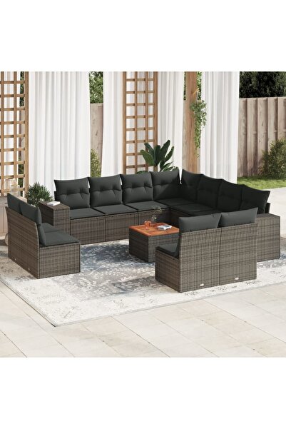 vidaxl Set canapea de gradina cu perne, 12 piese, gri, poliratan