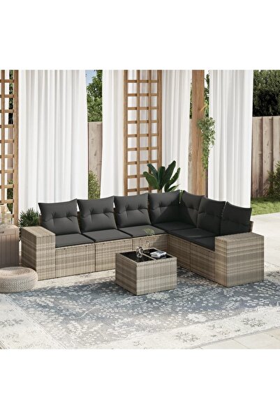 vidaxl Set canapele de gradina cu perne, 7piese gri deschis poliratan
