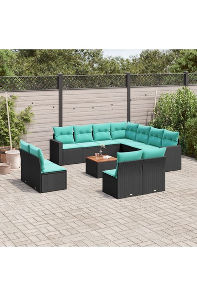 vidaxl Set mobilier de gradina cu perne, 12 piese, negru, poliratan