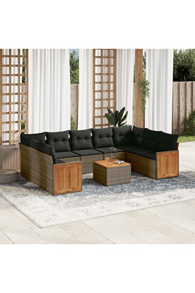vidaxl Set mobilier de gradina cu perne, 10 piese, gri, poliratan