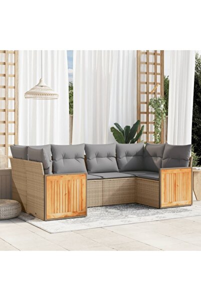 vidaxl Set canapele de gradina cu perne, 6 piese, bej, poliratan
