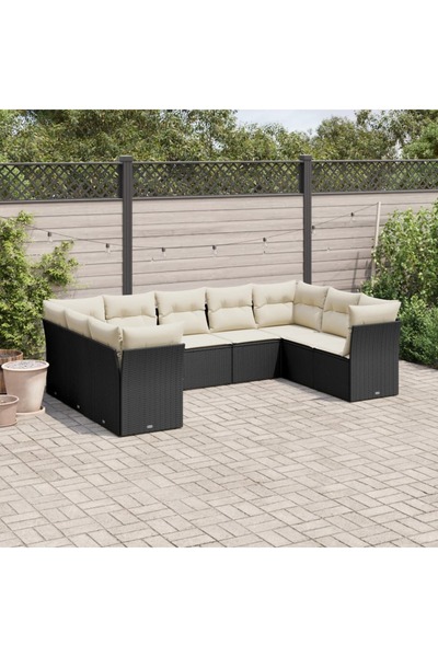 vidaxl Set mobilier de gradina cu perne, 9 piese, negru, poliratan