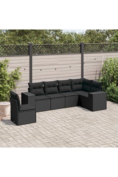 vidaxl Set mobilier de gradina cu perne, 6 piese, negru, poliratan