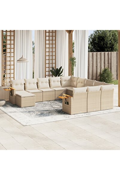 vidaxl Set canapele de gradina cu perne, 11 piese, bej, poliratan