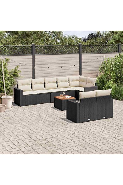 vidaxl Set mobilier de gradina cu perne, 9 piese, negru, poliratan