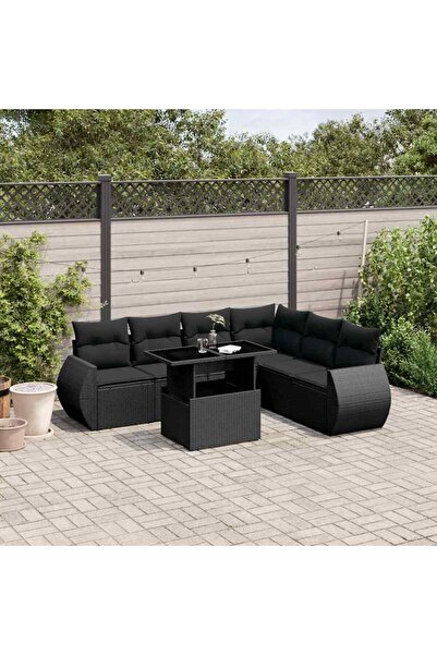 vidaxl Set canapele de gradina cu perne, 7 piese, negru, poliratan