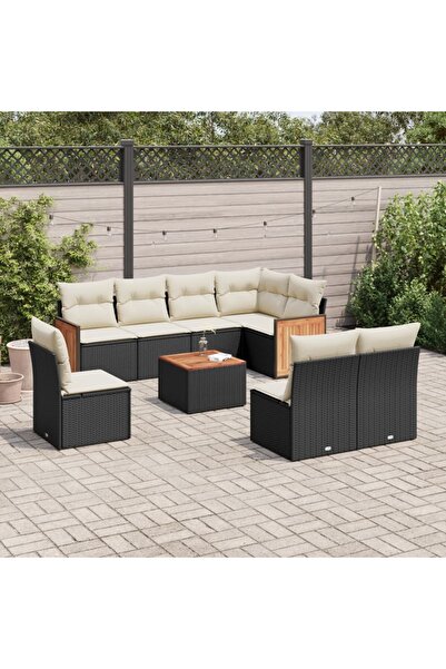 vidaxl Set mobilier de gradina cu perne, 9 piese, negru, poliratan