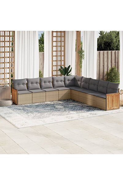 vidaxl Set canapele de gradina, 9 piese, cu perne, bej, poliratan