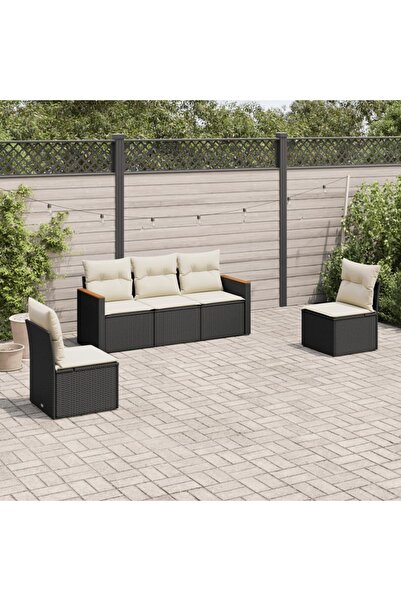 vidaxl Set mobilier de gradina cu perne, 5 piese, negru, poliratan