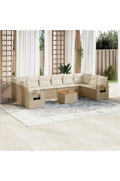vidaxl Set canapele de gradina cu perne, 11 piese, bej, poliratan