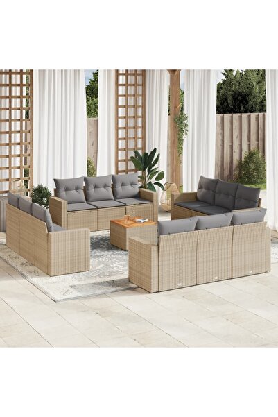 vidaxl Set canapele de gradina, 13 piese, cu perne, bej, poliratan