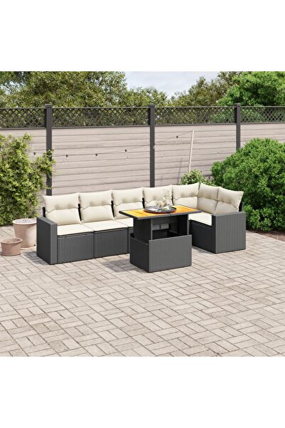 vidaxl Set canapele de gradina cu perne, 7 piese, negru, poliratan