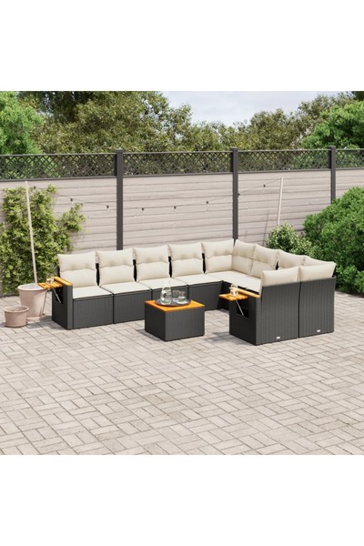 vidaxl Set canapele de gradina cu perne, 10 piese, negru, poliratan