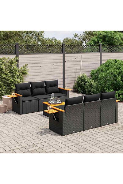 vidaxl Set canapele de gradina cu perne, 7 piese, negru, poliratan