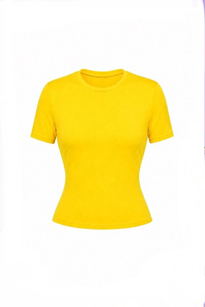 1blood Basic Short-Sleeved Crew Neck T-Shirt Stretchy Body Women's T-Shirt Fi...