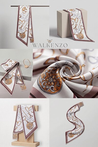 Papuçsepeti Shoe Basket Chain Patterned Modern Design Women's Tie Scarf