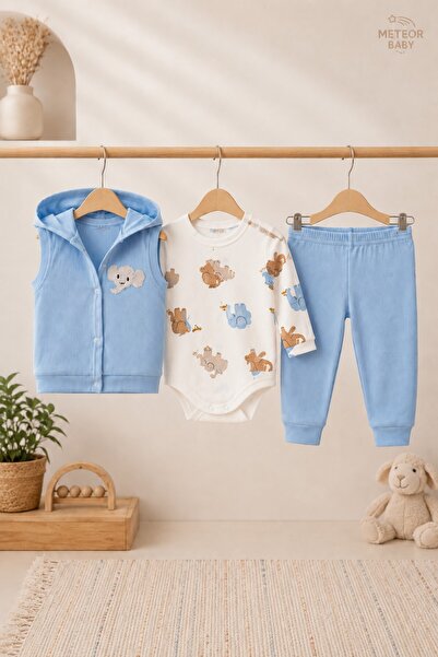 METEOR BABY Baby Boy Set 3-Piece Set with Hooded Vest Seasonal Baby Set 6 9 12