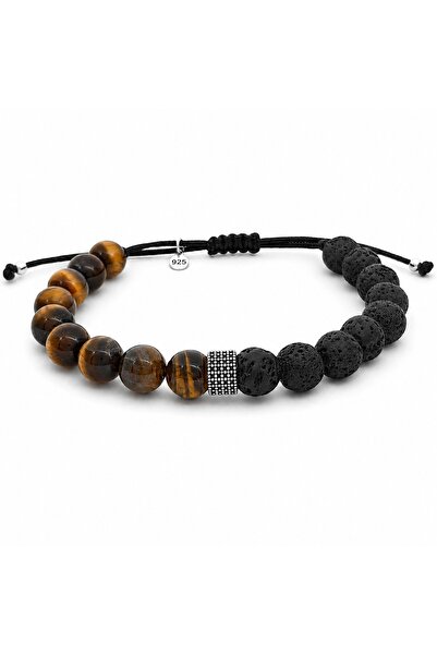 Safir Jewellery Kaplangözü ve Volkanik Doğal Taşlı 8mm 925 Ayar Gümüş Detaylı...