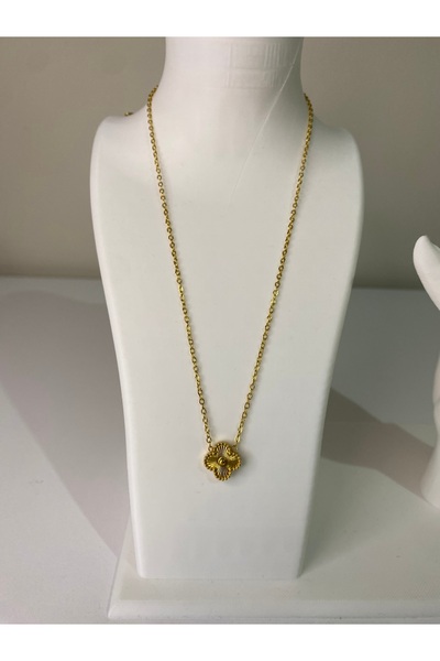 innotwinsshop Çelik gold renk yonca uçlu kolye